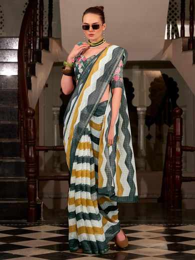 Incredible Multi-Color Printed Cotton Casual Wear Saree With Blouse